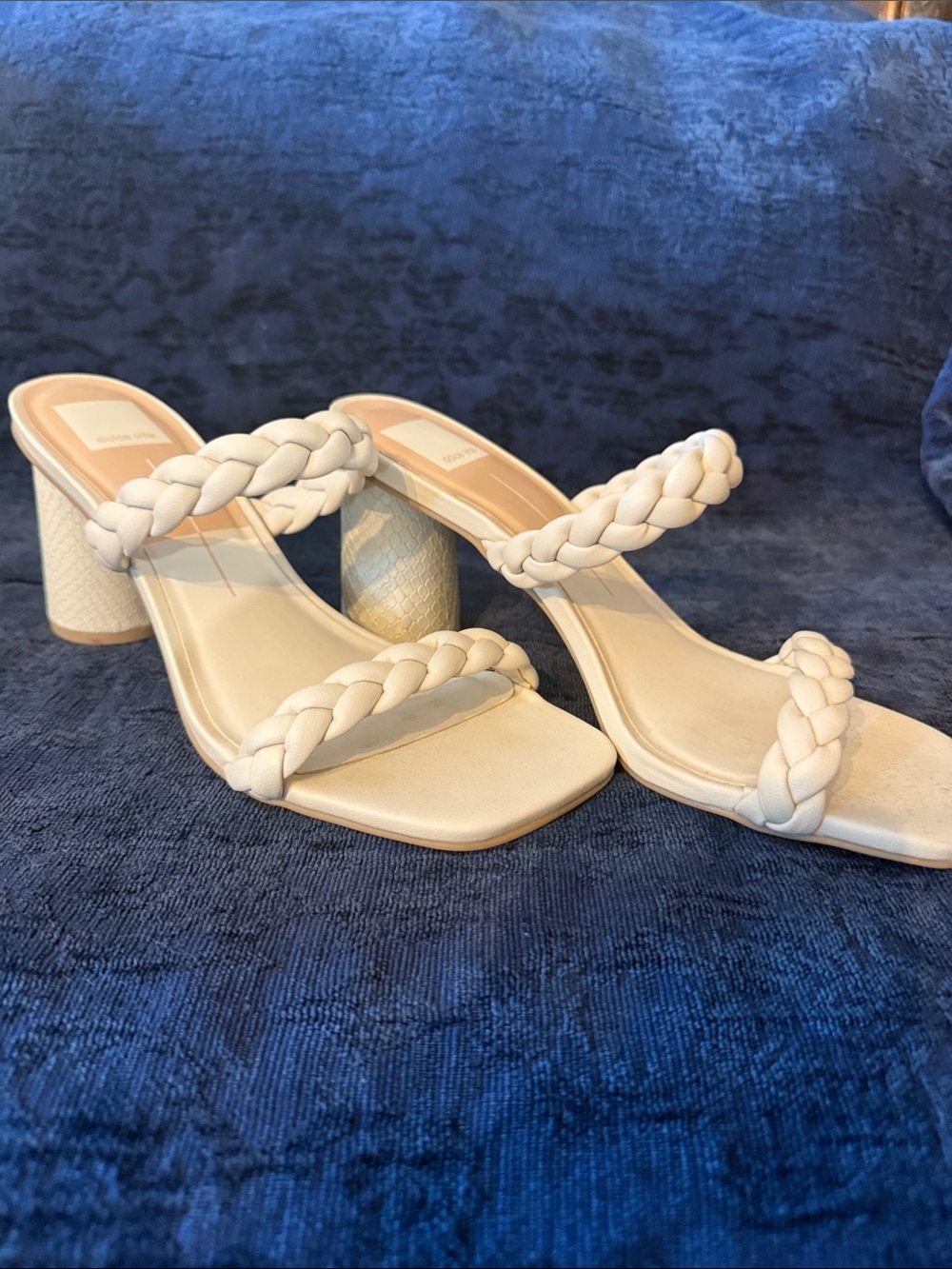 Dolce Vita Cream Braided Double-Strap Block Heel Sandals